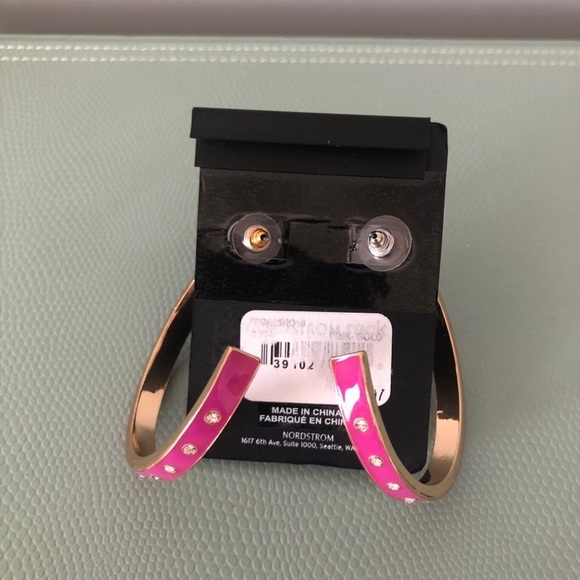 Free Press Pink-Gold-Rhinestone Big Hoops Earrings - Picture 7 of 9